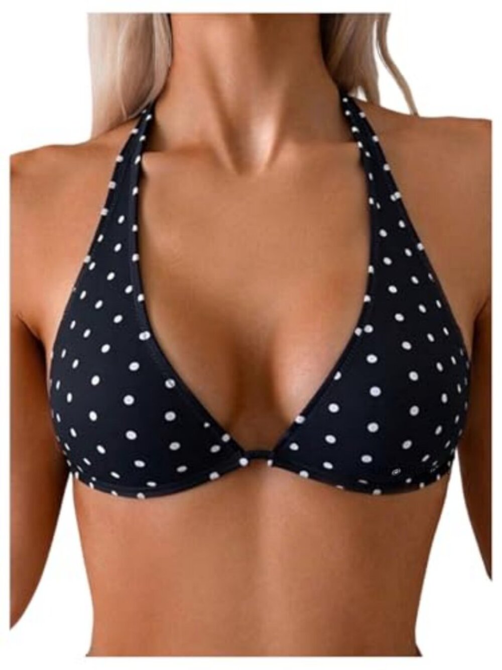 Polka Dots Triangle Bikini Top Halter Tie Knot Back Bathing Suit Top